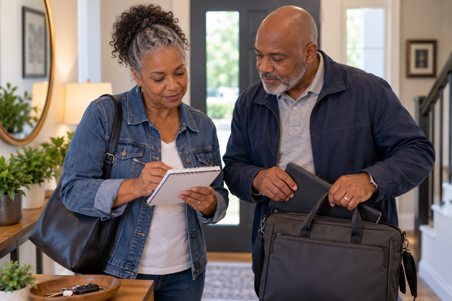 Person reviewing and checking a departure list while preparing for what comes next.