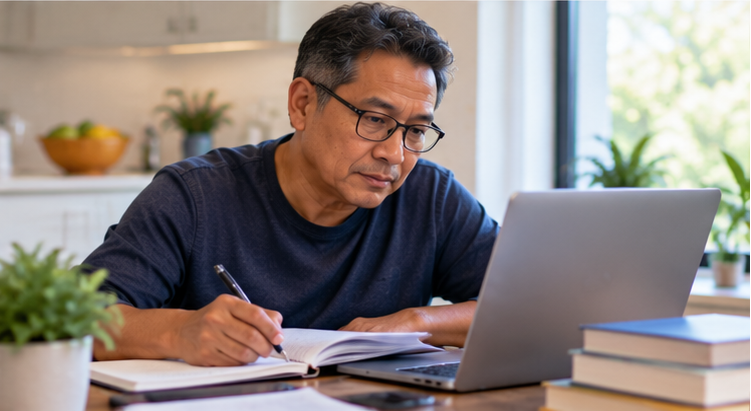 Woman reviewing information at home while working to understand what it means.